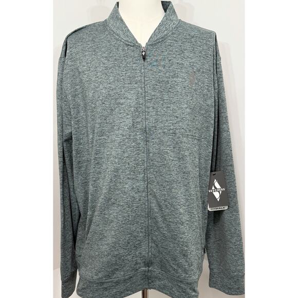 NEW Skechers Jacket Mens 3XL Hoodless Hoodie Full Zip Knit Sweat Mock Neck Green - Picture 1 of 4